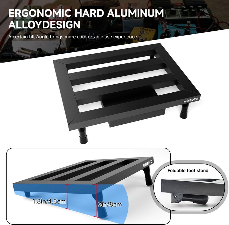 MIOTO 16”x12”Aluminum Alloy Guitar Pedal Board 1.6lb Super Light Medium Effect Pedalboard with Carry Bag - Image 3